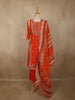 Sunset Orange Floral Zari and Mirror Embroidered Design Crepe Salwar Suit