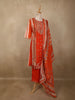 Sunset Orange Floral Zari and Mirror Embroidered Design Crepe Salwar Suit