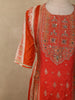 Sunset Orange Floral Zari and Mirror Embroidered Design Crepe Salwar Suit