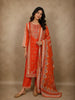Sunset Orange Floral Zari and Mirror Embroidered Design Crepe Salwar Suit