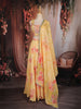 Sunshine Yellow Floral Print and Thread Embroidered Design Organza Lehenga