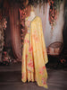 Sunshine Yellow Floral Print and Thread Embroidered Design Organza Lehenga