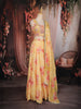 Sunshine Yellow Floral Print and Thread Embroidered Design Organza Lehenga