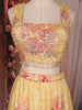 Sunshine Yellow Floral Print and Thread Embroidered Design Organza Lehenga