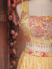 Sunshine Yellow Floral Print and Thread Embroidered Design Organza Lehenga
