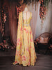 Sunshine Yellow Floral Print and Thread Embroidered Design Organza Lehenga