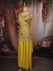 Sunshine Yellow Floral Sequin and Thread Embroidered Design Georgette Palazzo Suit with Choker Dupatta