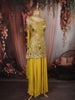 Sunshine Yellow Floral Sequin and Thread Embroidered Design Georgette Palazzo Suit with Choker Dupatta