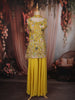 Sunshine Yellow Floral Sequin and Thread Embroidered Design Georgette Palazzo Suit with Choker Dupatta