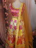 Sunshine Yellow Stone Embellished Design Space Silk Lehenga with Contrast Dupatta