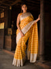 Sunshine Yellow Checked Woven Design Pure Kanchipuram Silk Saree with Contrast Zari Border
