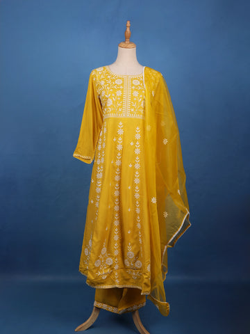 Sunshine Yellow Embroidered Cotton Salwar Suit - Diadem