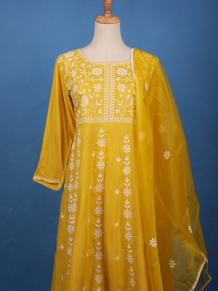 Sunshine Yellow Embroidered Cotton Salwar Suit - Diadem