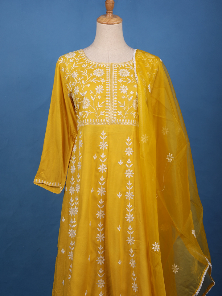 Sunshine Yellow Embroidered Cotton Salwar Suit - Diadem