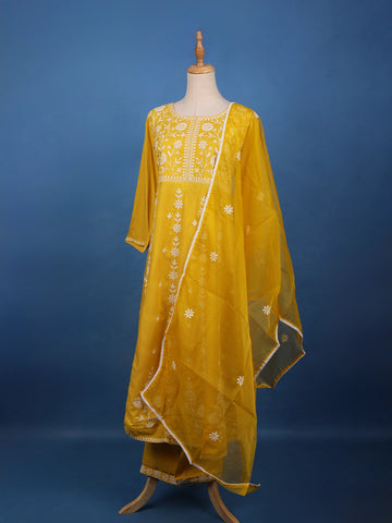 Sunshine Yellow Embroidered Cotton Salwar Suit - Diadem