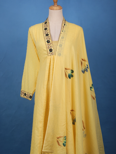 Sunshine Yellow Embroidered Cotton Salwar Suit Set - Diadem