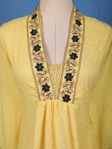 Sunshine Yellow Embroidered Cotton Salwar Suit Set - Diadem