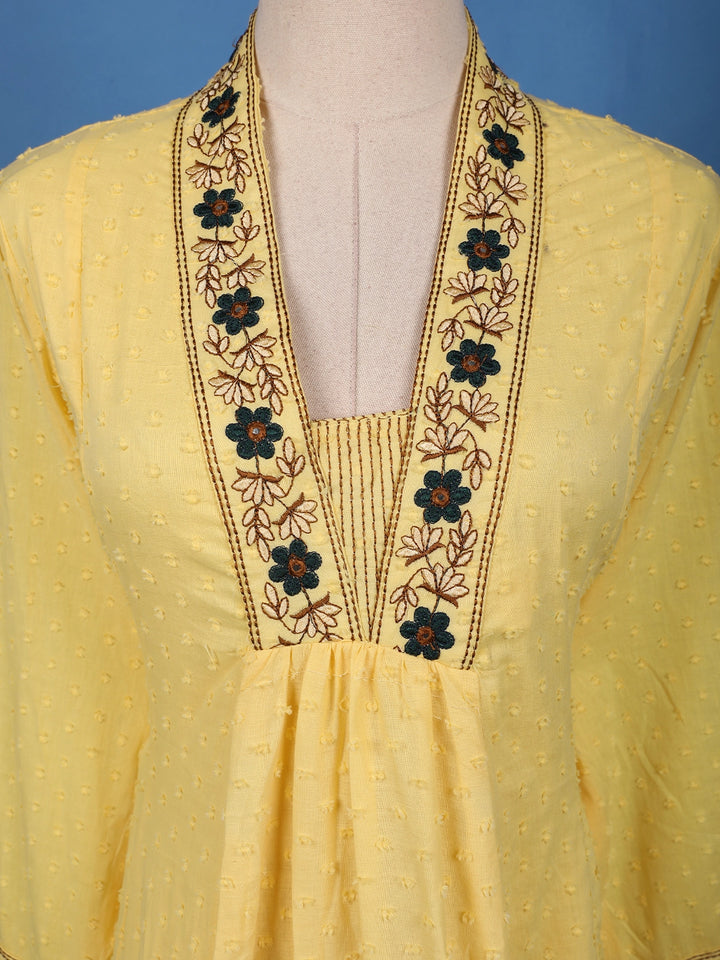 Sunshine Yellow Embroidered Cotton Salwar Suit Set - Diadem