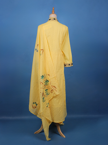 Sunshine Yellow Embroidered Cotton Salwar Suit Set - Diadem