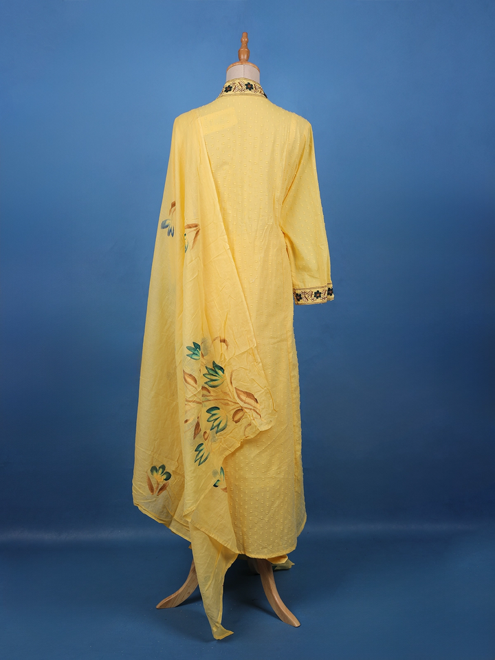Sunshine Yellow Embroidered Cotton Salwar Suit Set - Diadem