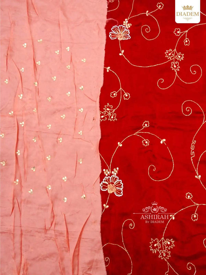 Red Chiffon Saree Embellished with Beads and Mirror Work - Diadem