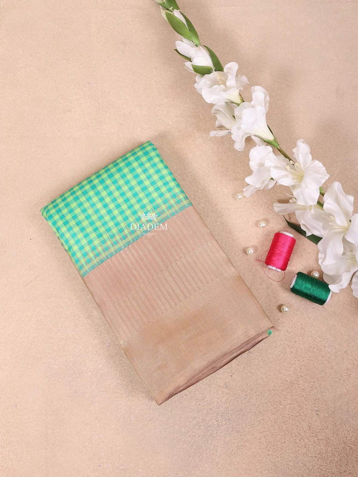 Green Pure Kanchipuram Bridal Silk Saree with Small Checked Design on the Body with Zari Border - Diadem