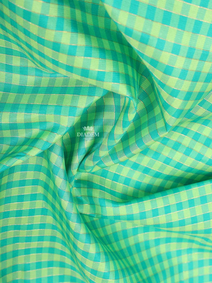 Green Pure Kanchipuram Bridal Silk Saree with Small Checked Design on the Body with Zari Border - Diadem