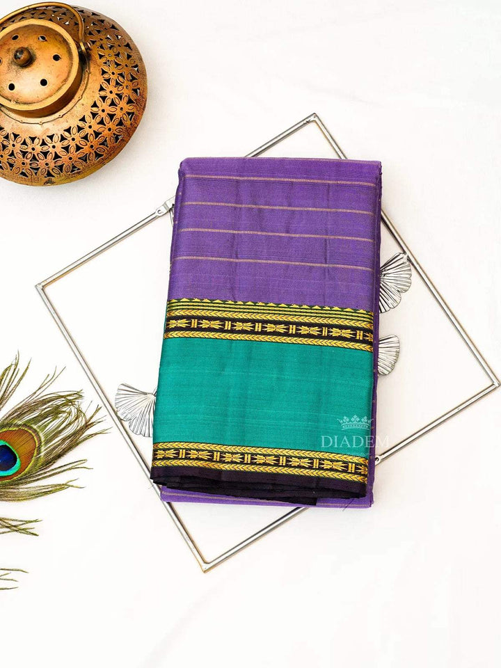 Light Purple Pure Kanchipuram Silk Saree with Horizontal Stripes on the body with Zari Border - Diadem