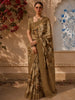 Taupe Brown Floral Woven Design Pure Tussar Saree with Solid Border