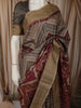Taupe Brown Geometric Woven Design Pure Tussar Saree with Contrast Border