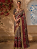 Taupe Brown Geometric Woven Design Pure Tussar Saree with Contrast Border