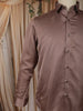 Taupe Brown Solid Woven Design Satin Party Wear Full Sleeve Men Shirt