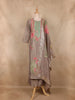Taupe Floral Printed and Sequins Embroidered Tissue Silk Salwar Suit with Dupatta
