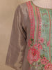 Taupe Floral Printed and Sequins Embroidered Tissue Silk Salwar Suit with Dupatta