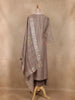 Taupe Floral Printed and Sequins Embroidered Tissue Silk Salwar Suit with Dupatta