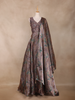 Taupe Grey Floral Design Organza Lehenga