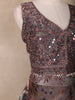 Taupe Grey Floral Design Organza Lehenga