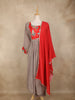 Taupe Grey Floral Embroidered Cotton Anarkali Suit with Dupatta