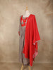 Taupe Grey Floral Embroidered Cotton Anarkali Suit with Dupatta