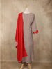 Taupe Grey Floral Embroidered Cotton Anarkali Suit with Dupatta