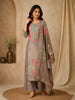 Taupe Floral Printed and Sequins Embroidered Tissue Silk Salwar Suit with Dupatta