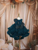 Teal Blue 3D Floral Appliqué Sequins Embroidered Design Ruffled Layered Net Party Wear Frock