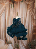 Teal Blue 3D Floral Appliqué Sequins Embroidered Design Ruffled Layered Net Party Wear Frock