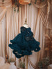 Teal Blue 3D Floral Appliqué Sequins Embroidered Design Ruffled Layered Net Party Wear Frock