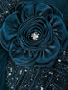 Teal Blue 3D Floral Appliqué Sequins Embroidered Design Ruffled Layered Net Party Wear Frock