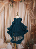 Teal Blue 3D Floral Appliqué Sequins Embroidered Design Ruffled Layered Net Party Wear Frock