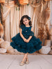 Teal Blue 3D Floral Appliqué Sequins Embroidered Design Ruffled Layered Net Party Wear Frock