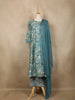 Teal Blue Abstract Floral Printed Cotton Salwar Suit with Dupatta