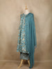 Teal Blue Abstract Floral Printed Cotton Salwar Suit with Dupatta