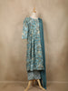Teal Blue Abstract Floral Printed Cotton Salwar Suit with Dupatta